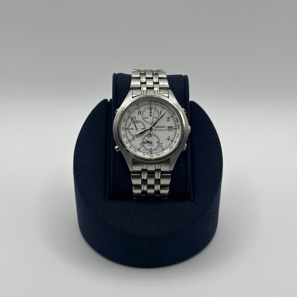 SEIKO Chronograph 7T32 -7C60 QUARTZ ALARM WATCH 38mm Arabic Numbers